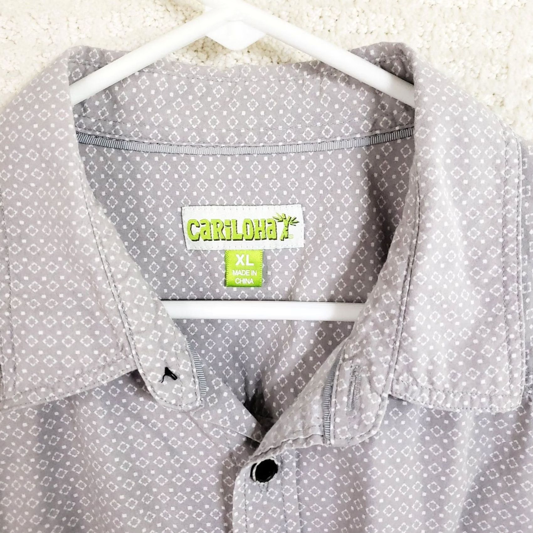 Vintage Cariloha Shirt Mens XL Gray Geometric Button Bamboo Cotton Blend Short Sleeve Size US XL / EU 56 / 4 - 6 Thumbnail