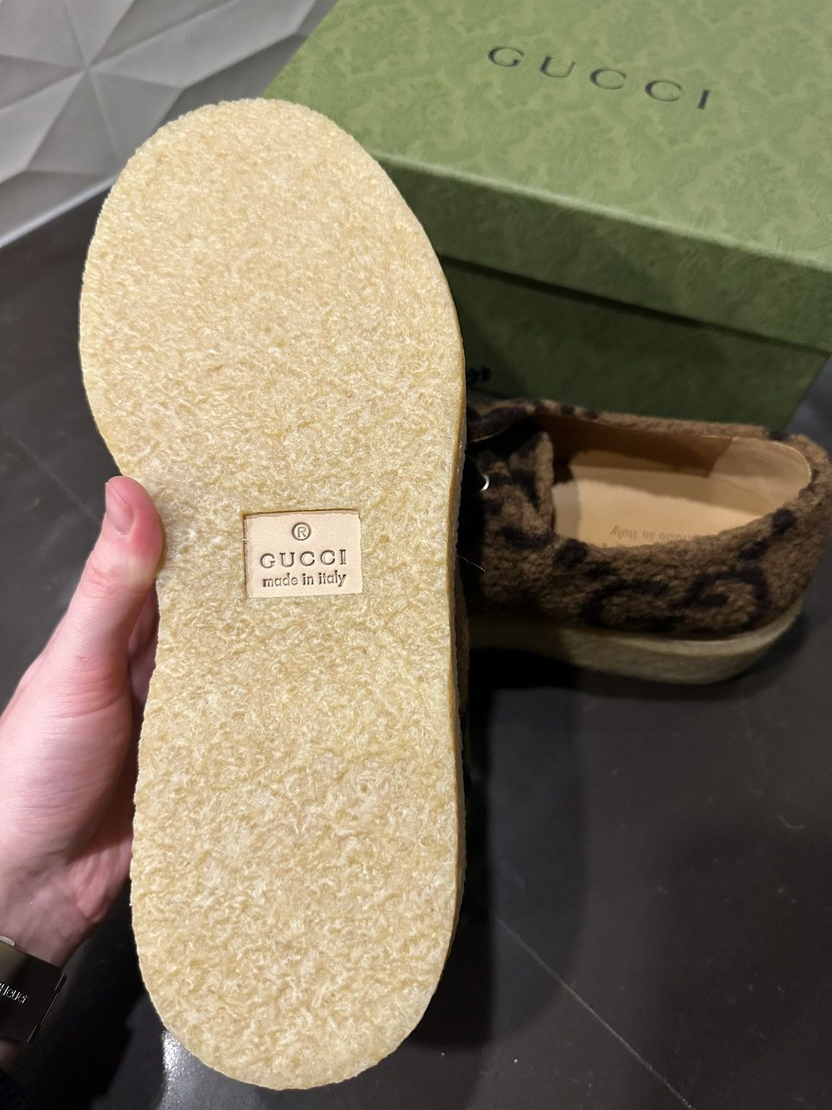 Gucci GUCCI WOOL LEATHER SNEAKER HOPPER GG CAMEL EBONY Size US 10 / EU 43 - 9 Thumbnail