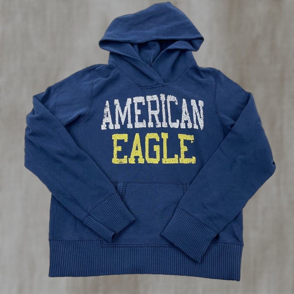 American Eagle Outfitters VINTAGE American Eagle Hoodie Women L Blue Faded Worn Spell Out AEO 77 Logo Zipper Hooded Pockets Pullover All Seasons Modern Preppy 90s Mens Womens Size L / US 10 / IT 46 - 1 Thumbnail