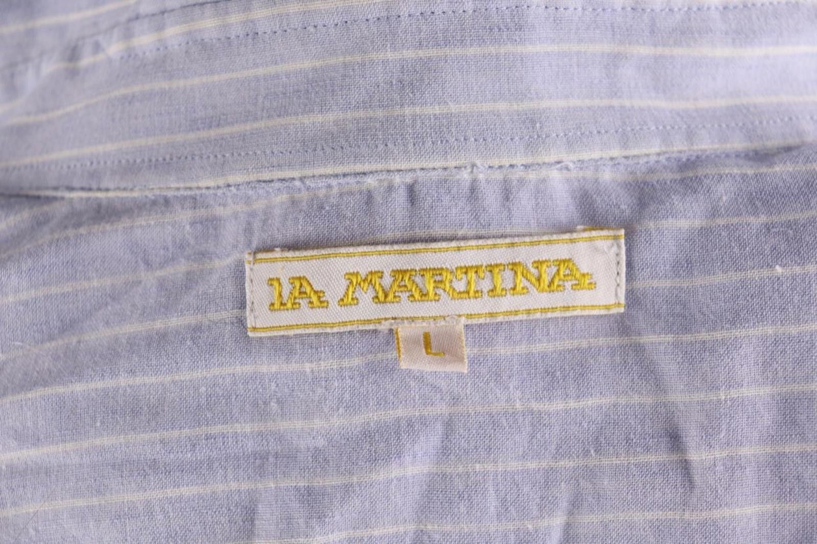 La Martina La Martina Blue White Striped Linen Collar Shirt Size L Size US L / EU 52-54 / 3 - 11 Thumbnail