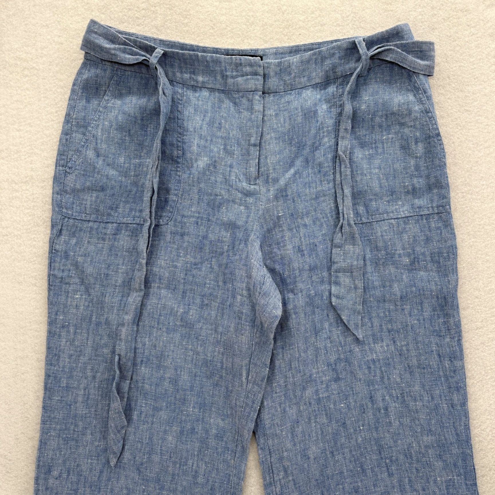 Talbots Talbots Pants Womens 12P Blue 100% Linen Wide Leg Tie Waist Cropped NWT Size 34" / US 12 / IT 48 - 2 Thumbnail