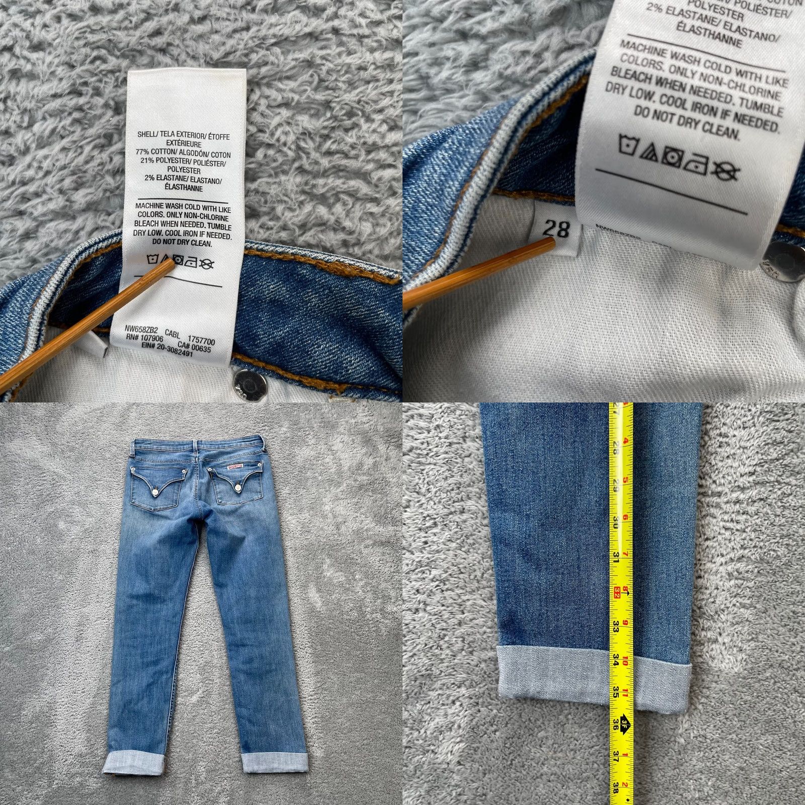 Hudson Hudson Womens Blue Denim Cotton Stretch Bacara Straight Cuffed Jeans 25 Size 42" / US 20 - 8 Thumbnail