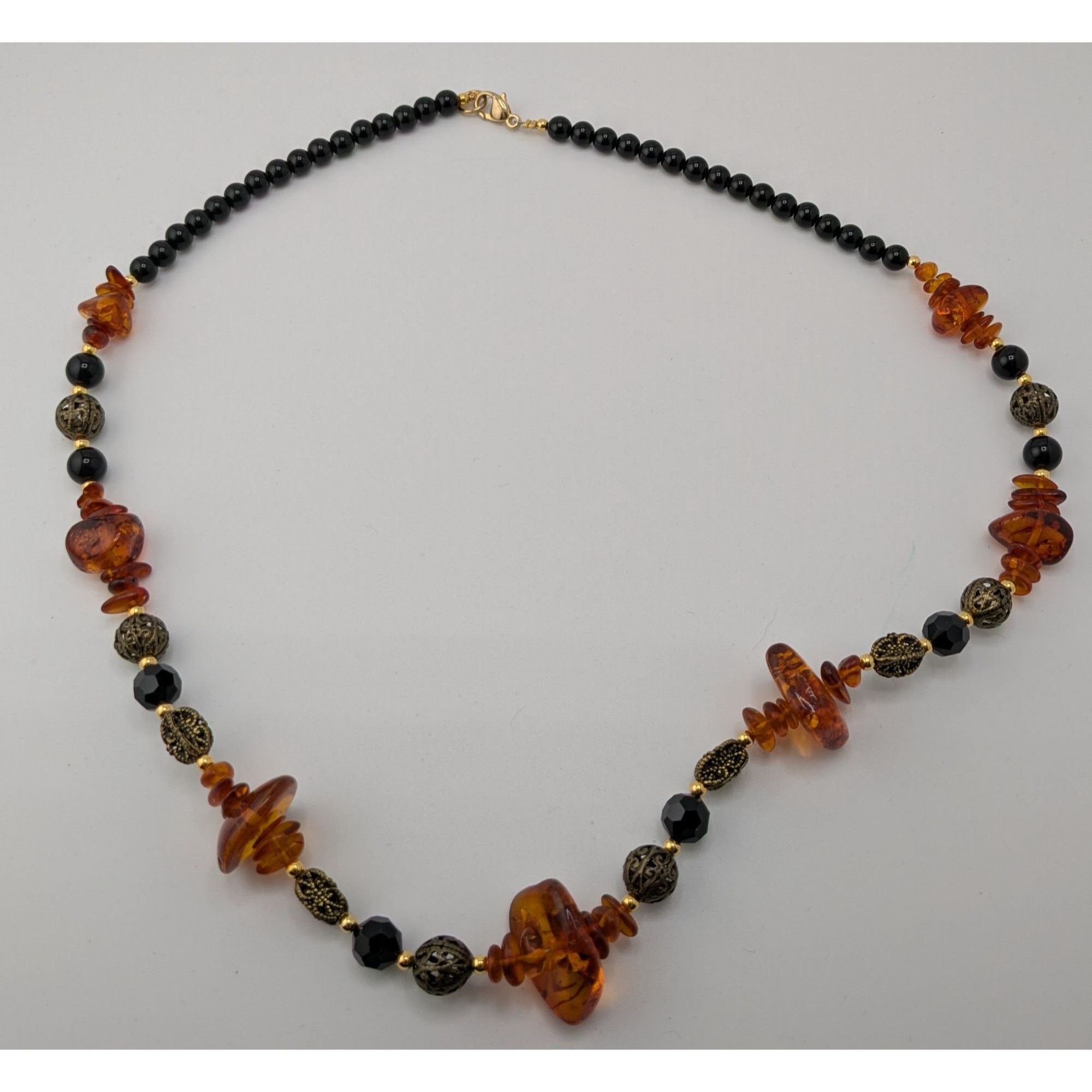 Other Vintage Amber And Onyx Beaded Necklace With Gold Tone And Bl Size ONE SIZE - 6 Thumbnail
