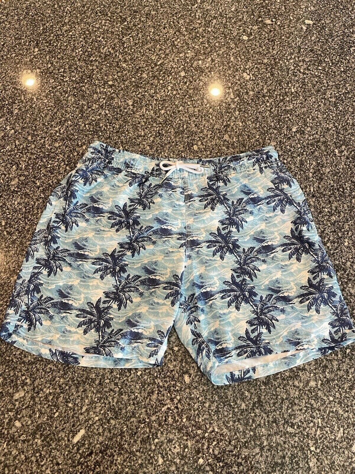Designer Blue Wave Sz Large Blue palm tree waves Swim Trunks (A5) Size US 34 / EU 50 - 1 Thumbnail