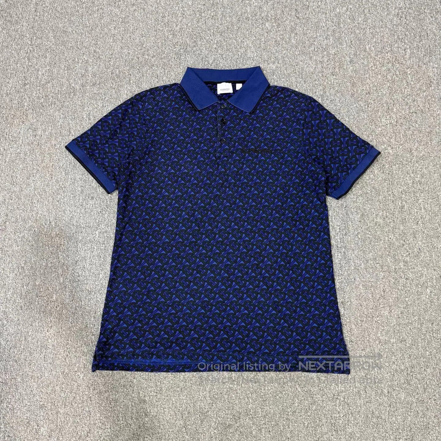 Burberry Blue Patterned Short-Sleeve Polo Shirt. Size US M / EU 48-50 / 2 - 1 Thumbnail