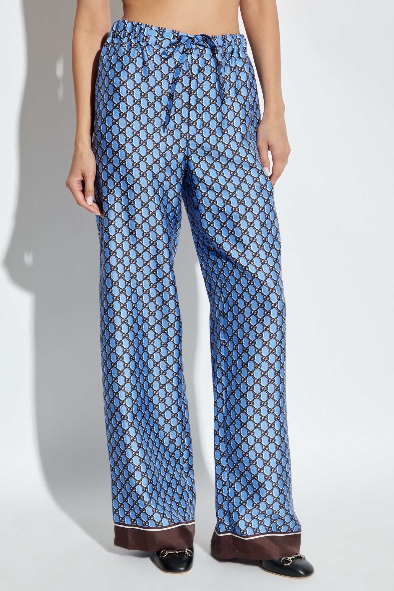 Gucci o1la5ras0526 Silk Pants With GG Shadow in Blue/Brown Size 36" / US 14 / IT 50 - 3 Thumbnail