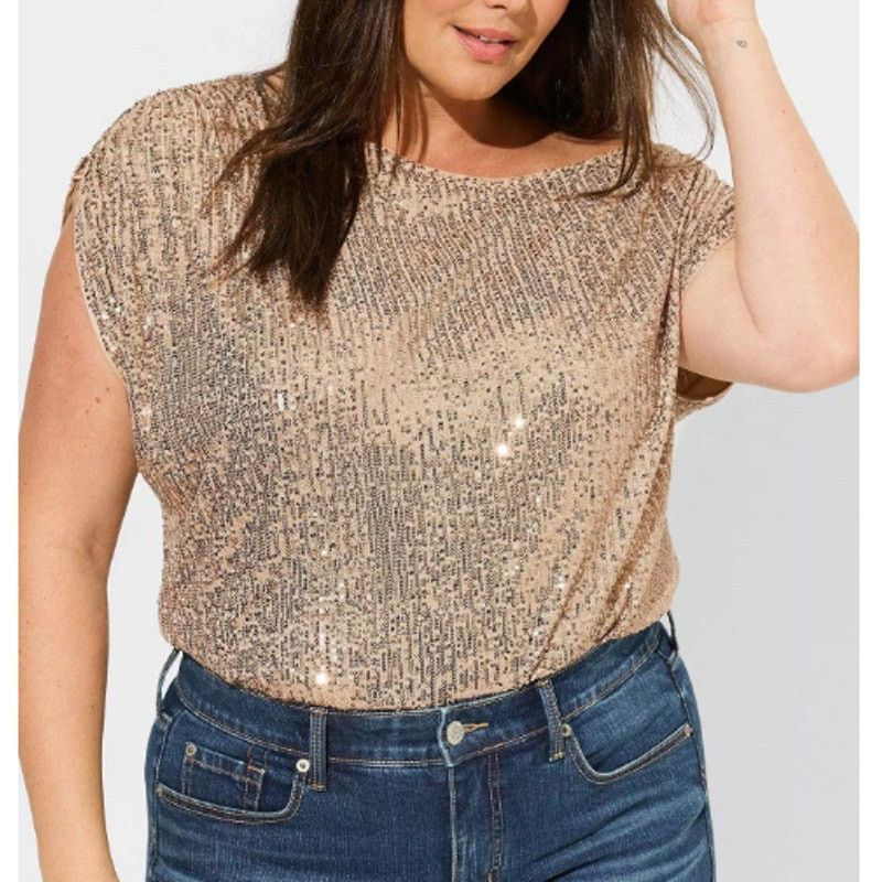 Torrid Torrid Womens Gold Sequin Off The Shoulder Top Plus Size 3X Size 3XL / US 20-22 - 1 Thumbnail