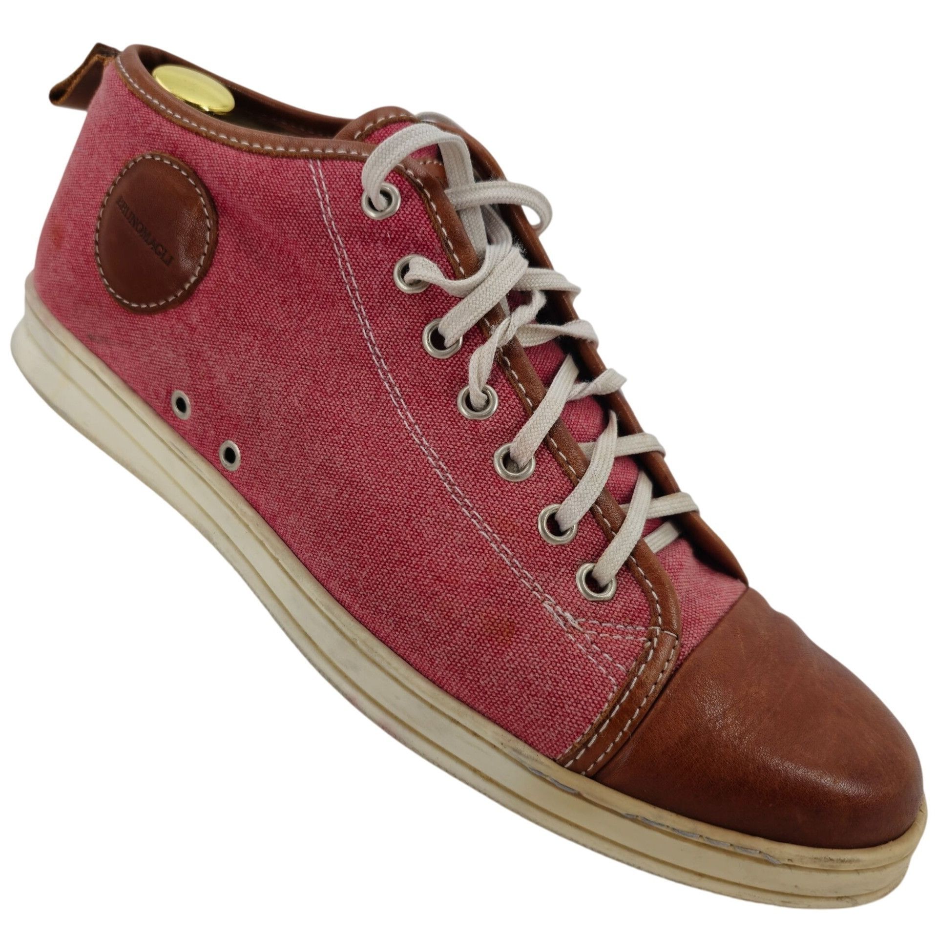 Bruno Magli Bruno Magli Italy Burgundy Brown Canvas Leather Mid Sneakers Size US 7 / EU 40 - 1 Thumbnail
