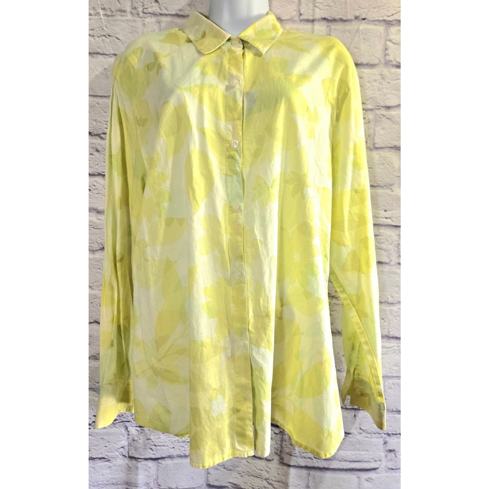 Other Liz Claiborne Light Yellow Floral Print Button Up Top XL Size XL / US 12-14 / IT 48-50 - 1 Thumbnail