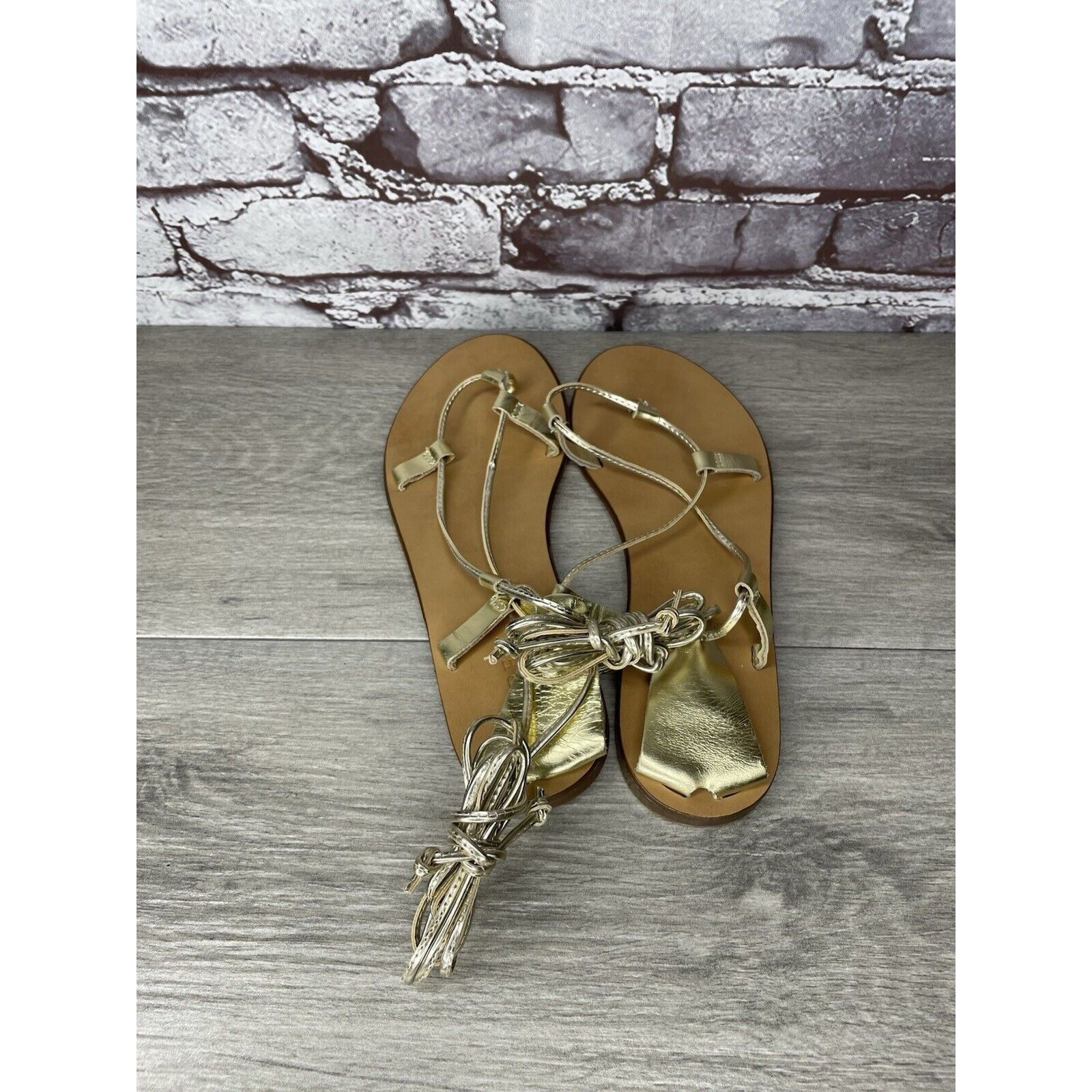 J.Crew J. Crew Metallic Gold Leather Ankle Wrap Around Sandals Wome Size US 7.5 / IT 37.5 - 16 Thumbnail