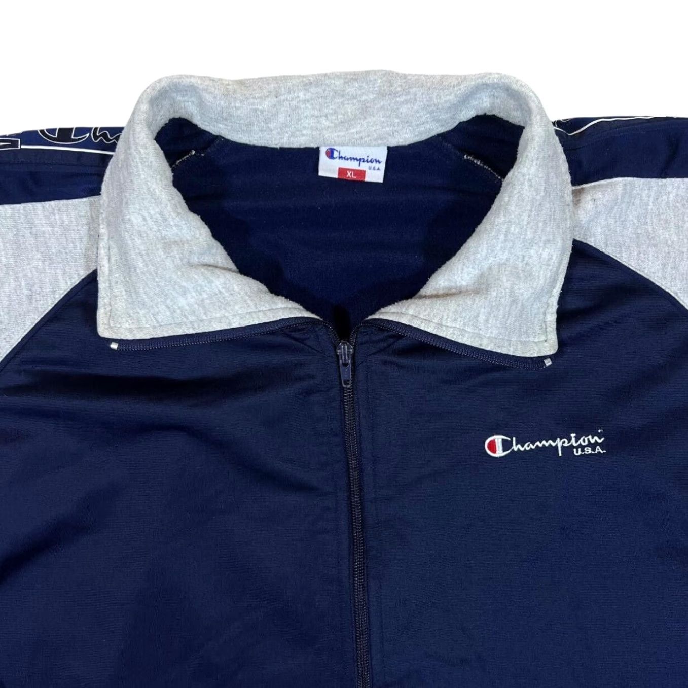 Champion VINTAGE CHAMPION USA Mini Logo Tape Sleeve Colour Block Tracksuit Jacket XL Men's Navy Blue/Grey Size US 36 / EU 52 - 4 Thumbnail