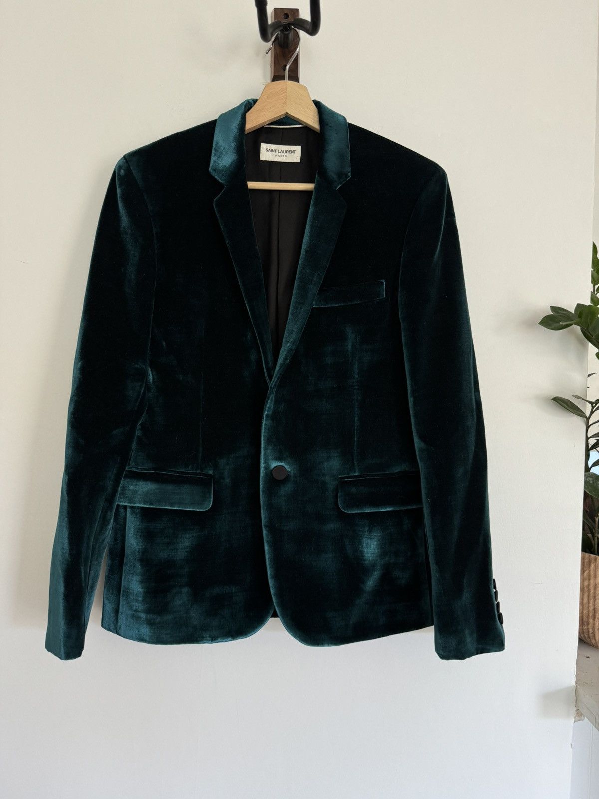 Saint Laurent Paris Teal Velour Blazer Size 46R - 2 Thumbnail