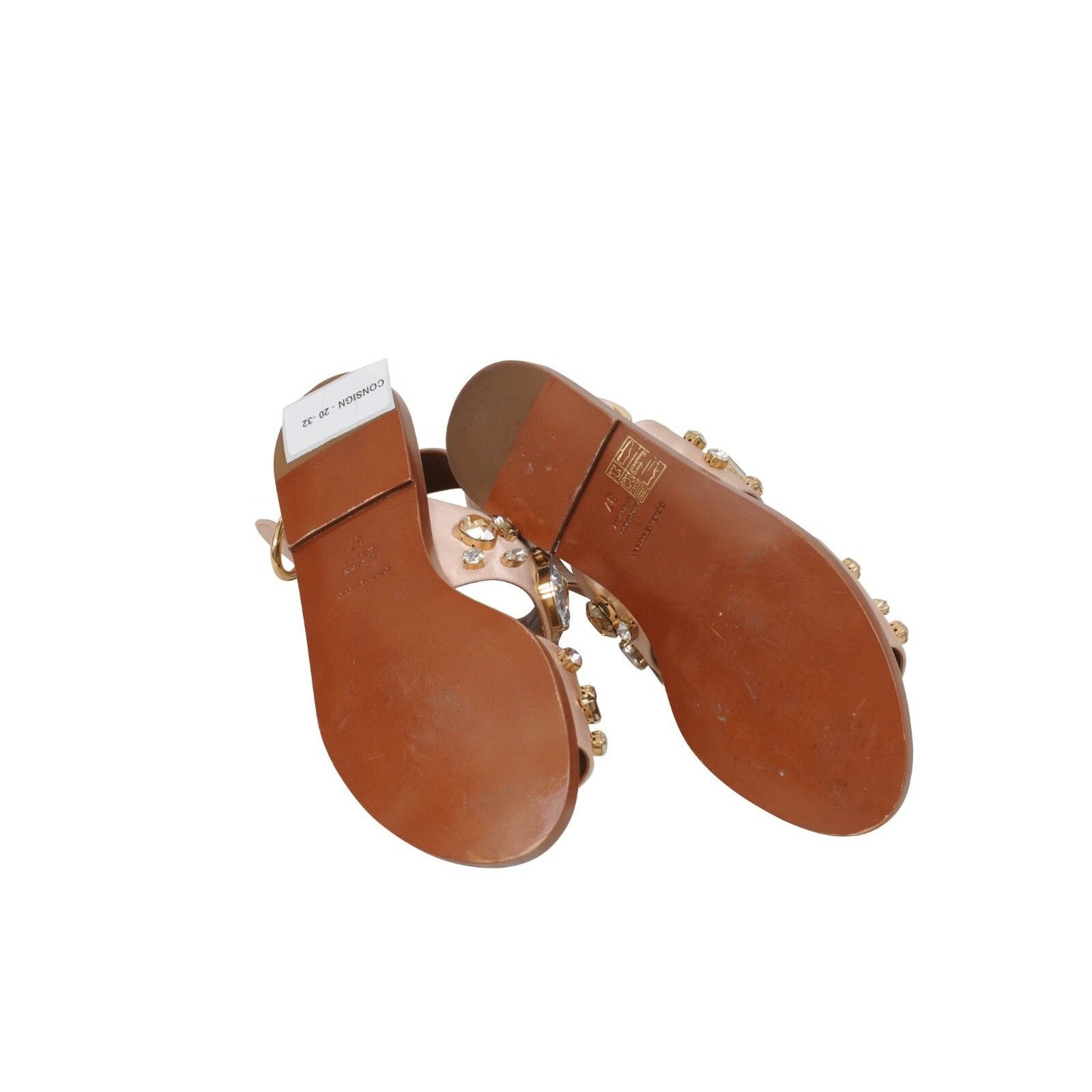 Dolce & Gabbana Sandals Tan Gold Satin Crystal Bejeweled Mule Size US 7 / IT 37 - 7 Thumbnail