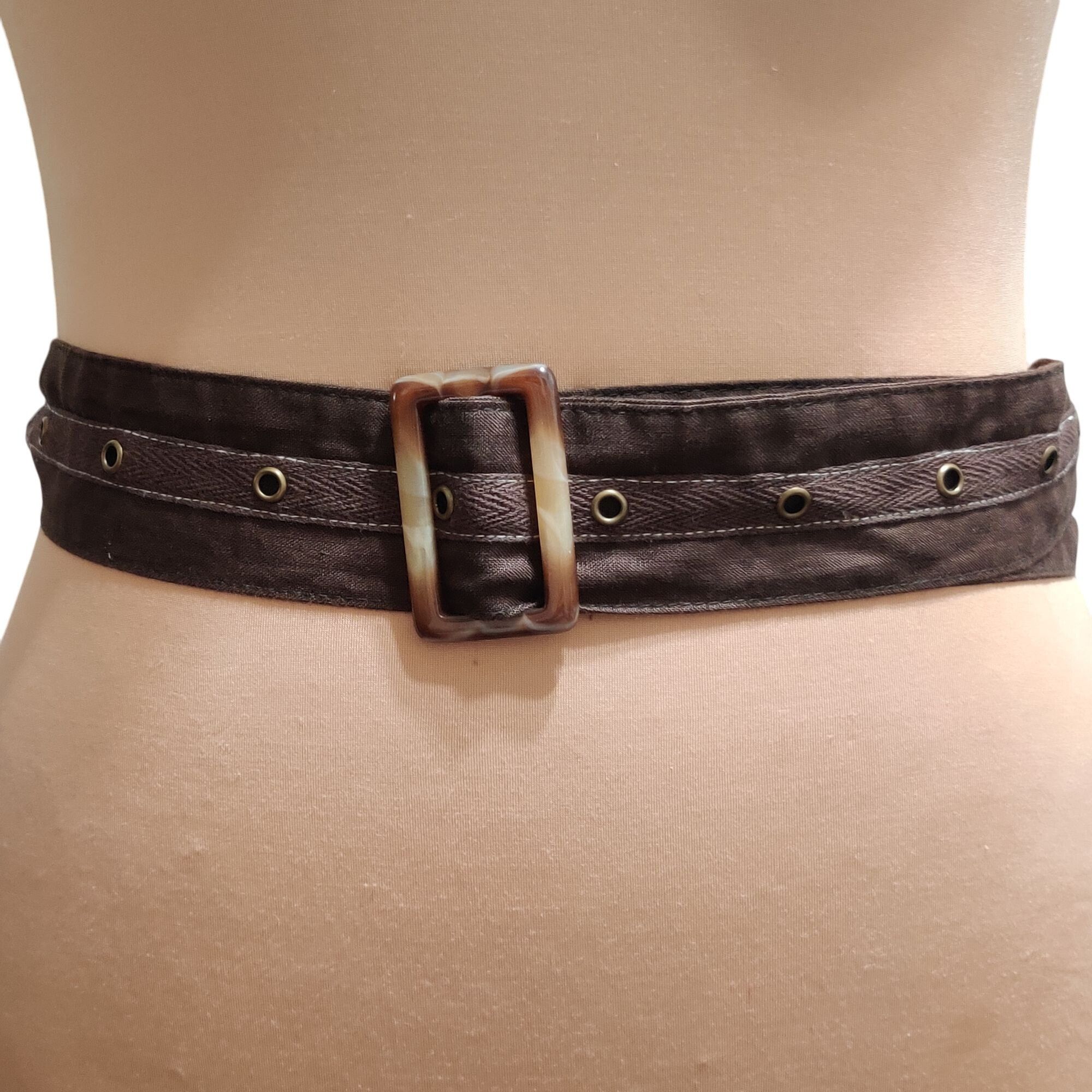 Other Womens Brown Eyelet Belt Marbled Buckle Y2K Grunge Bohocore Size ONE SIZE - 1 Thumbnail