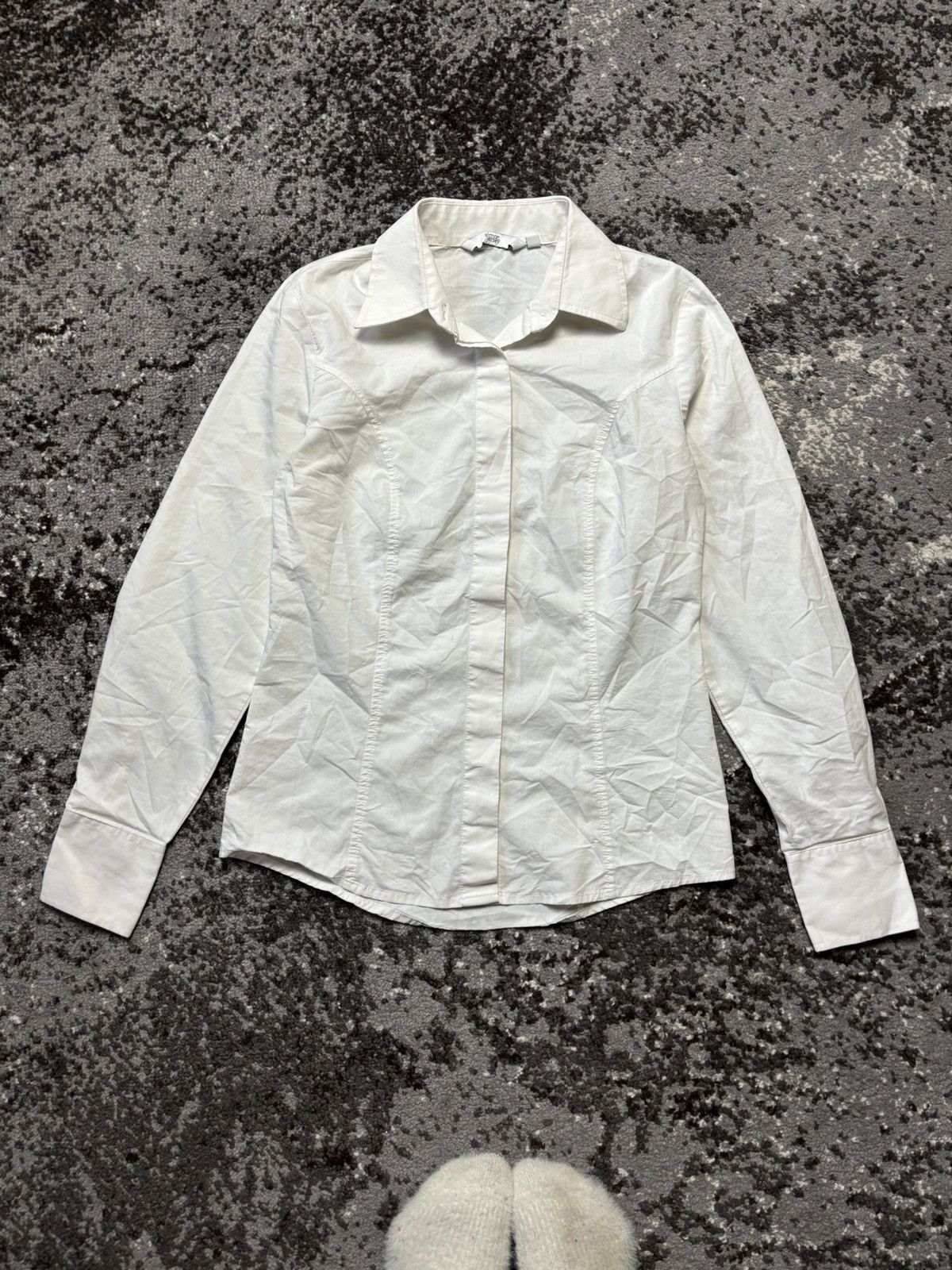 Designer × Japanese Brand × Vintage Vintage Simon jersey long-sleeve button up white blouse Size M / US 6-8 / IT 42-44 - 1 Thumbnail