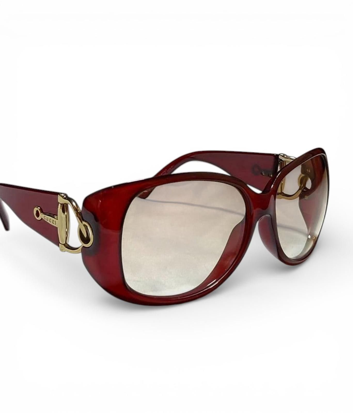 Gucci Gucci - Red Oversized Sunglasses Gold Accent Size ONE SIZE - 4 Thumbnail