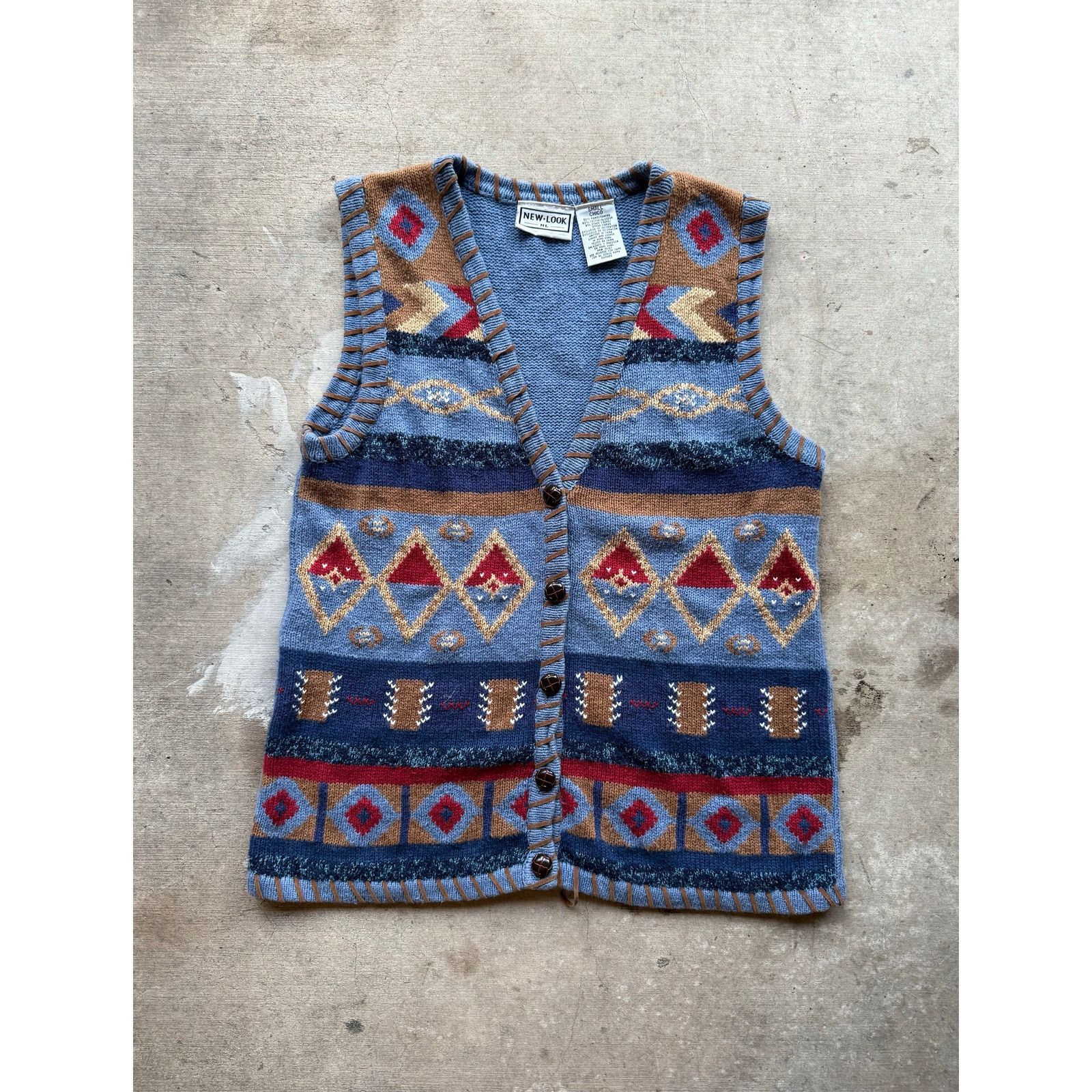 New Look Vintage 80s/90s Striped Knit Sweater Vest Wooden Buttons Size US S / EU 44-46 / 1 - 1 Thumbnail