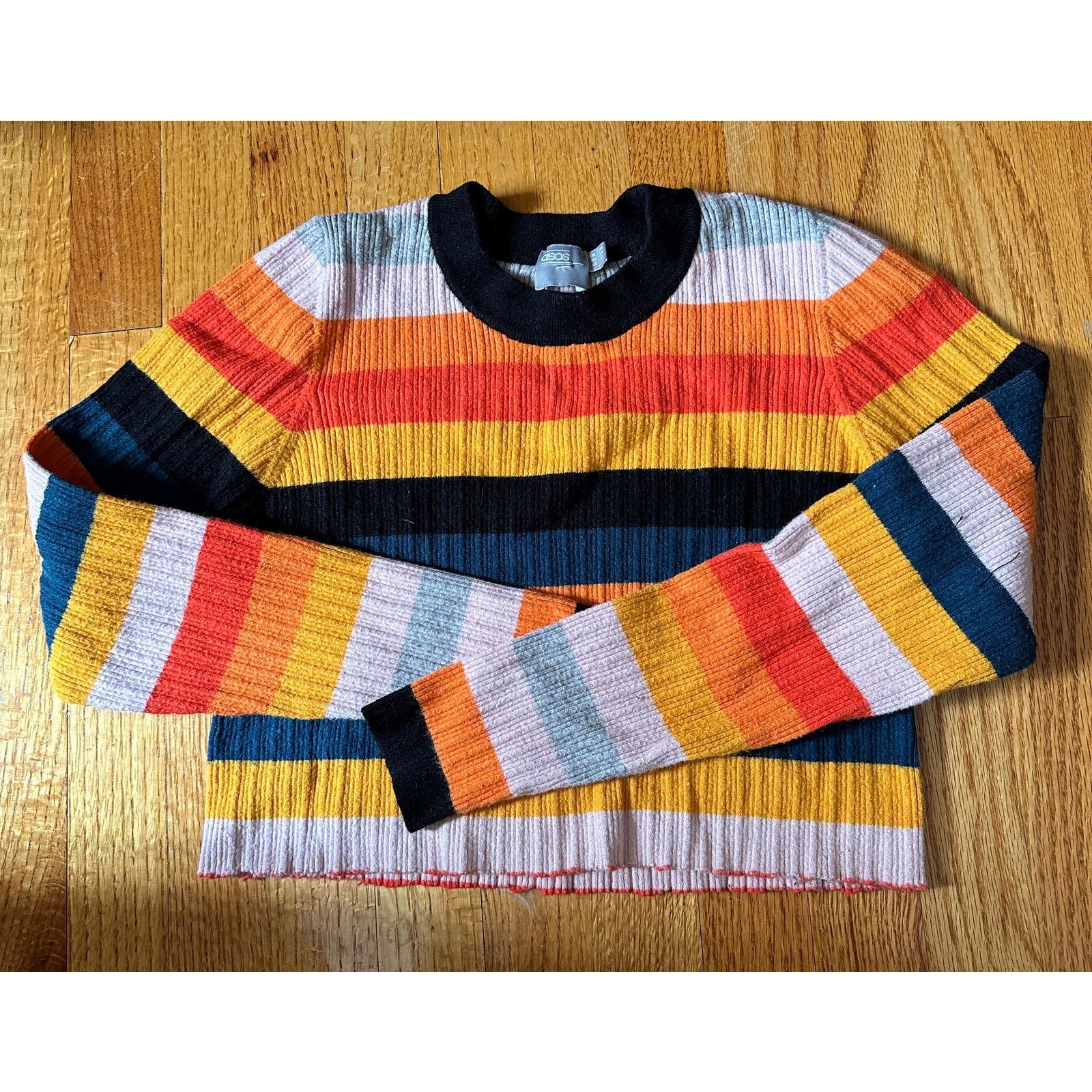 Asos ASOS Curve Colorblock Striped Pullover Crop Sweater Sz 12 US Size XL / US 12-14 / IT 48-50 - 2 Thumbnail