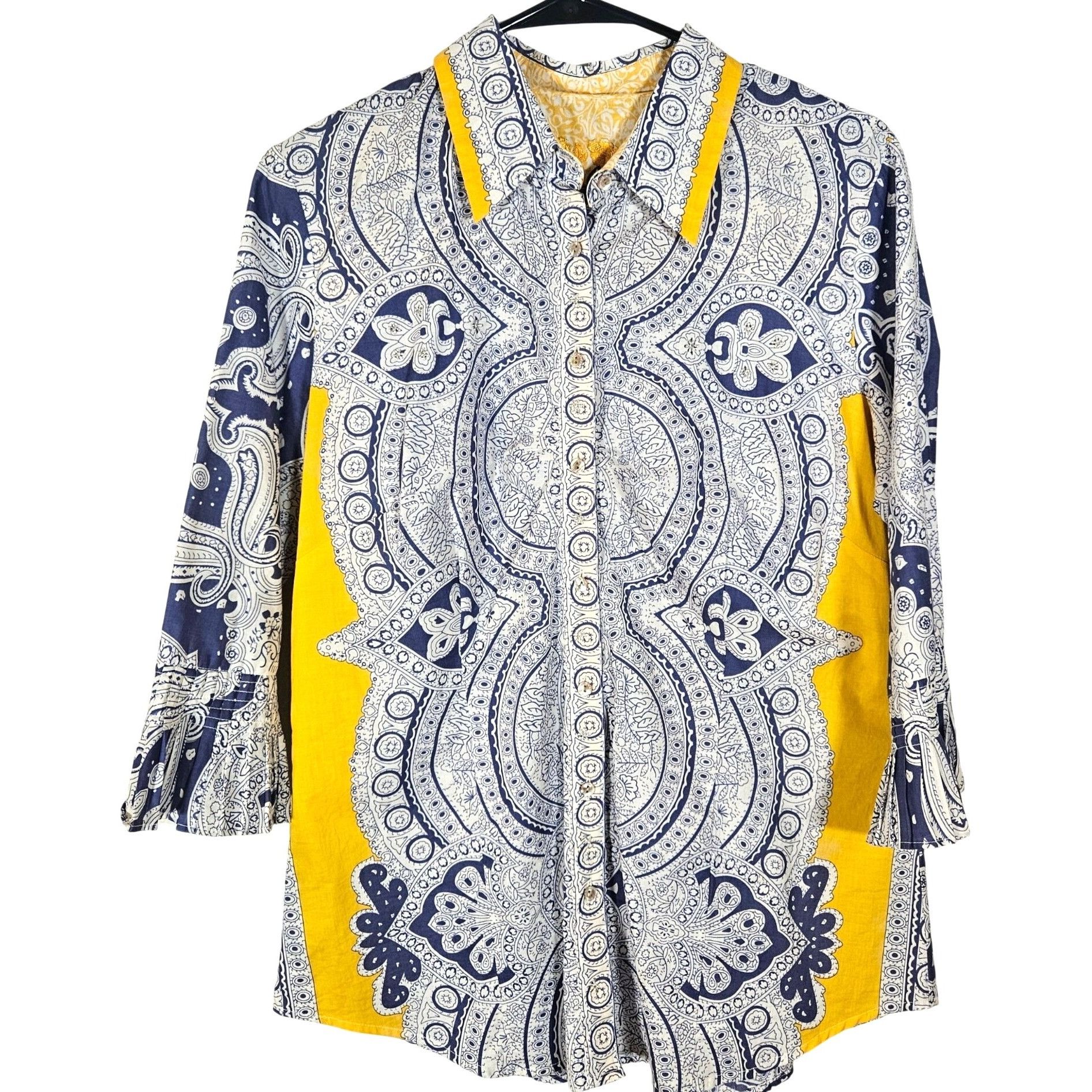 Robert Graham Robert Graham Women Shirt Yellow Blue M Boho Chic Gallery Co Size L / US 10 / IT 46 - 2 Thumbnail