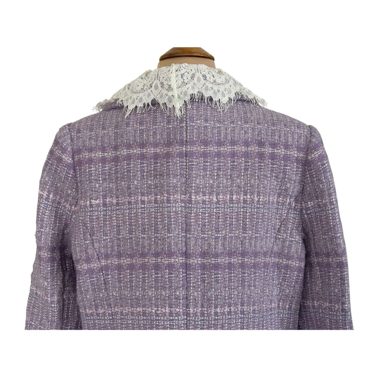 Other MARIE ELIE Lavender Tweed Wool Lace Designer Blazer Metallic Size L / US 10 / IT 46 - 8 Thumbnail