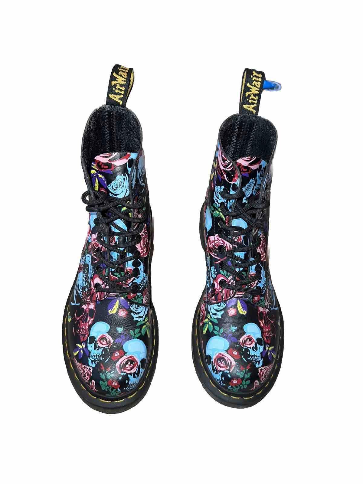 Dr. Martens Dr. Martens 1460 Boots Sz 7 EU 38 Black With Skulls & Roses Size US 7 / IT 37 - 3 Thumbnail