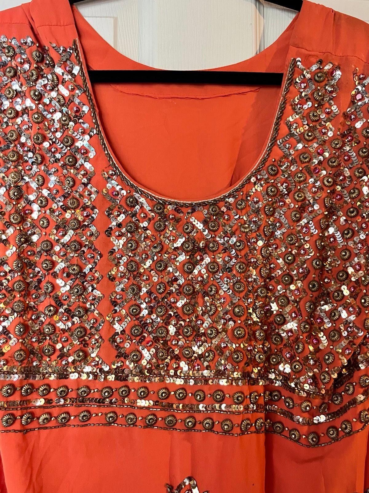 Other Coral Indian floral embroidered dress sequins beadwork Size XL / US 12-14 / IT 48-50 - 3 Thumbnail