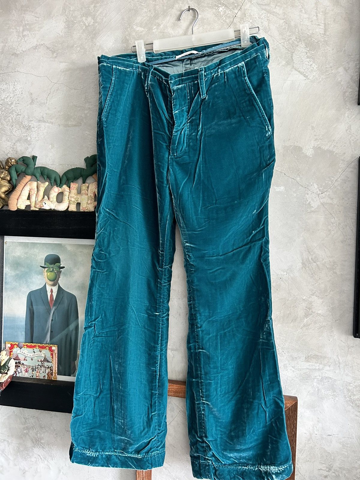 image of Facetasm Turquoise Velvet Flared Pants in Turqouise, Men's (Size 34)