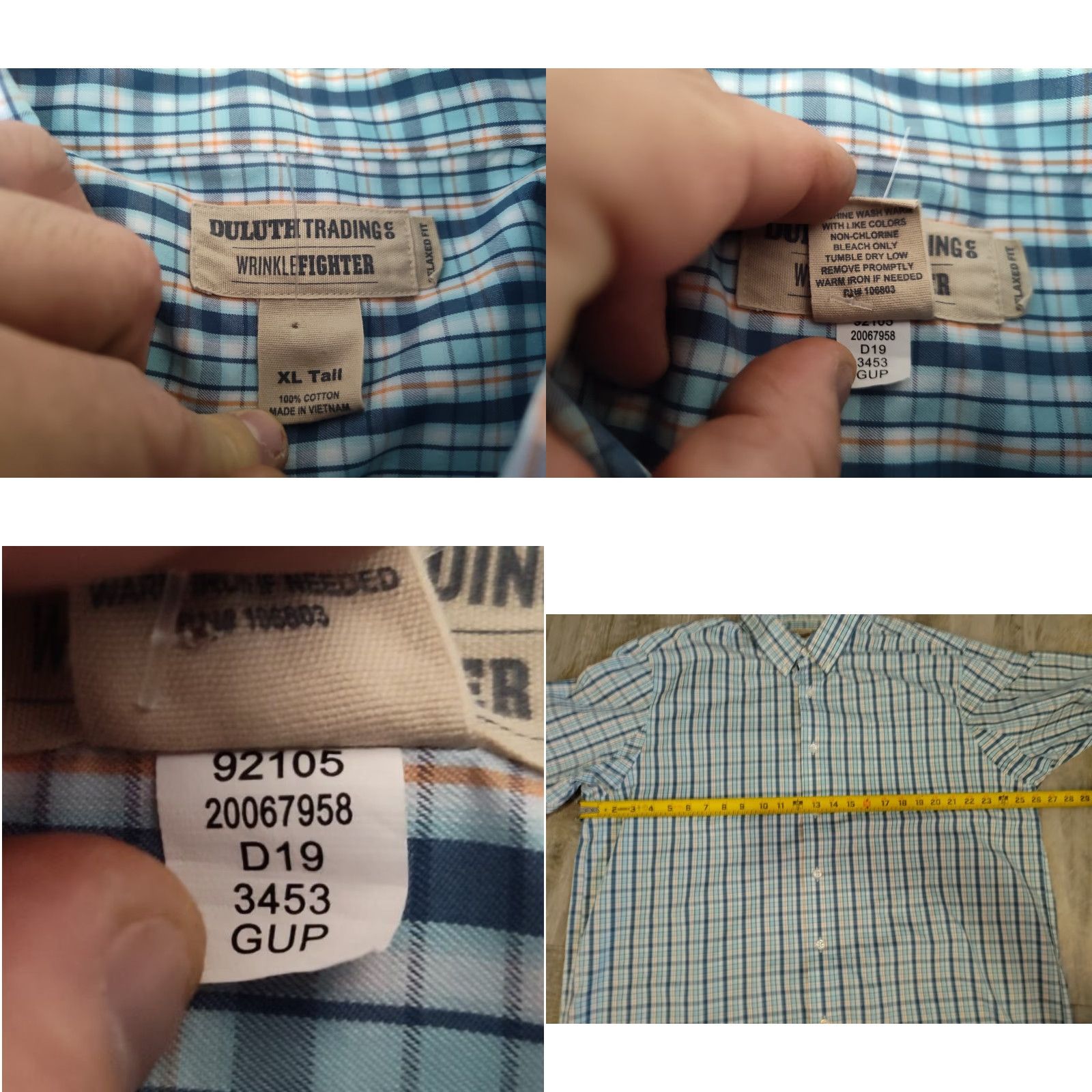 CO DULUTH TRADING CO Mens XL Tall Button-Down Shirt Plaid Blue Wrinkle Fighter - Big & Tall Casual Workwear Blue Plaid - Mens Size US XL / EU 56 / 4 - 8 Thumbnail