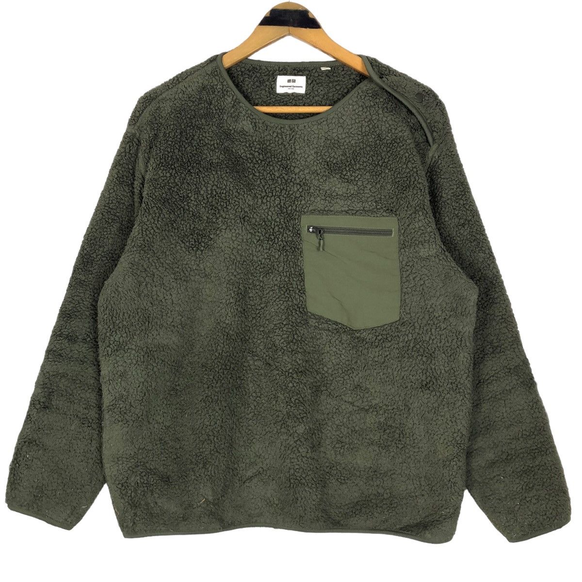 image of Engineered Garments New York X Uniqlo Fleece Sweater in Olive Green, Men's (Size Large)