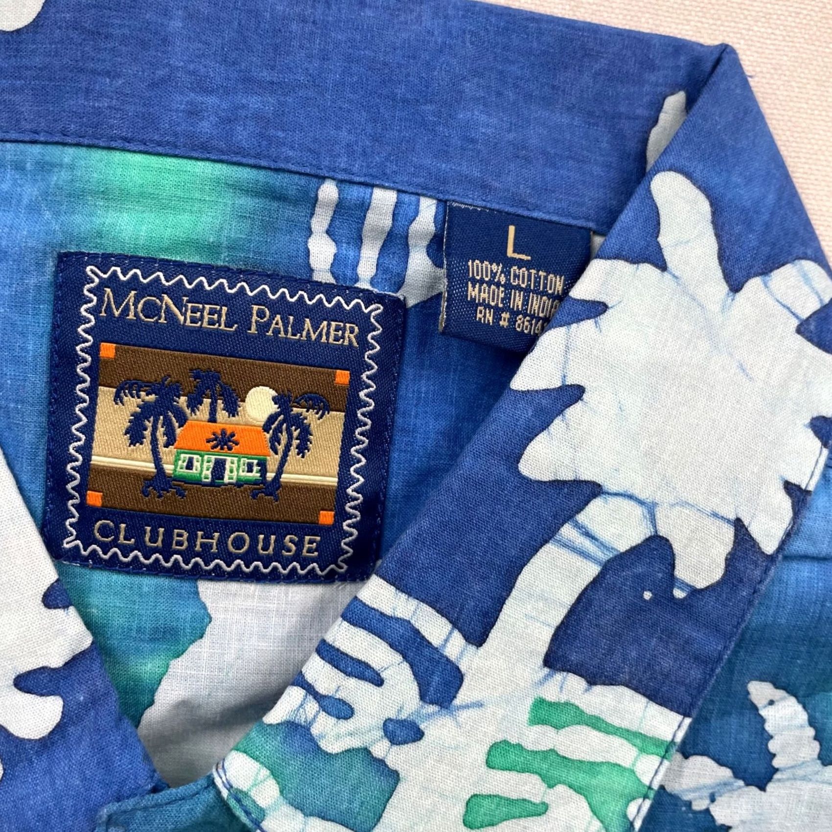 Vintage VINTAGE McNeel Palmer Clubhouse Men’s Hawaiian Camp Shirt Blue Floral S/S Large Size US L / EU 52-54 / 3 - 4 Thumbnail