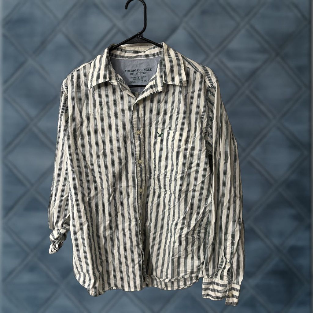 American Eagle Outfitters VINTAGE American Eagle Outfitters Button-Up Shirt Mens M White & Green Striped Long Sleeve - Casual, Cotton, Regular Fit, 23 in Chest - Mens Size US M / EU 48-50 / 2 - 1 Thumbnail
