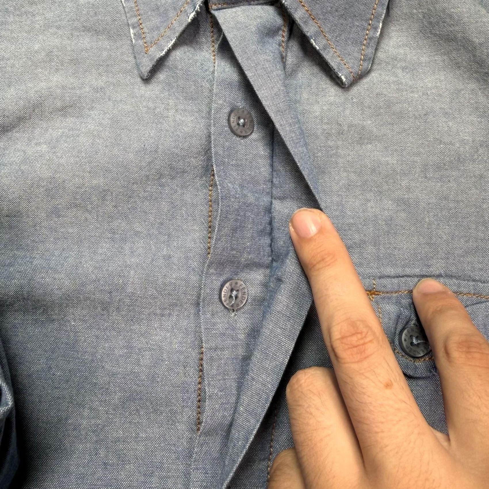 Fender Fender Shirt Mens M Blue Chambray Long Sleeve Snap Button Up Rock & Roll Size US M / EU 48-50 / 2 - 5 Thumbnail