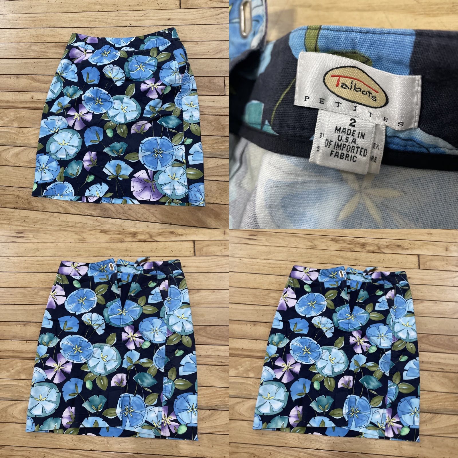 Talbots VINTAGE Talbots Skirt Hawaiian Floral Midi Cotton Canvas Belted Blue Green Black Women 2 Regular Summer Spring Womens Size 26" / US 2 / IT 38 - 9 Thumbnail