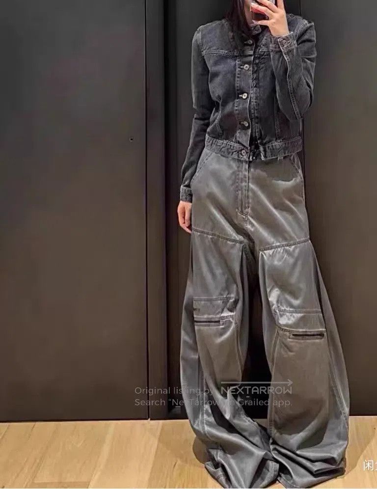 Y/Project Y/Project Size L Coated Fabric Carbon Black Cargo Wide Leg Size US 27 - 4 Thumbnail