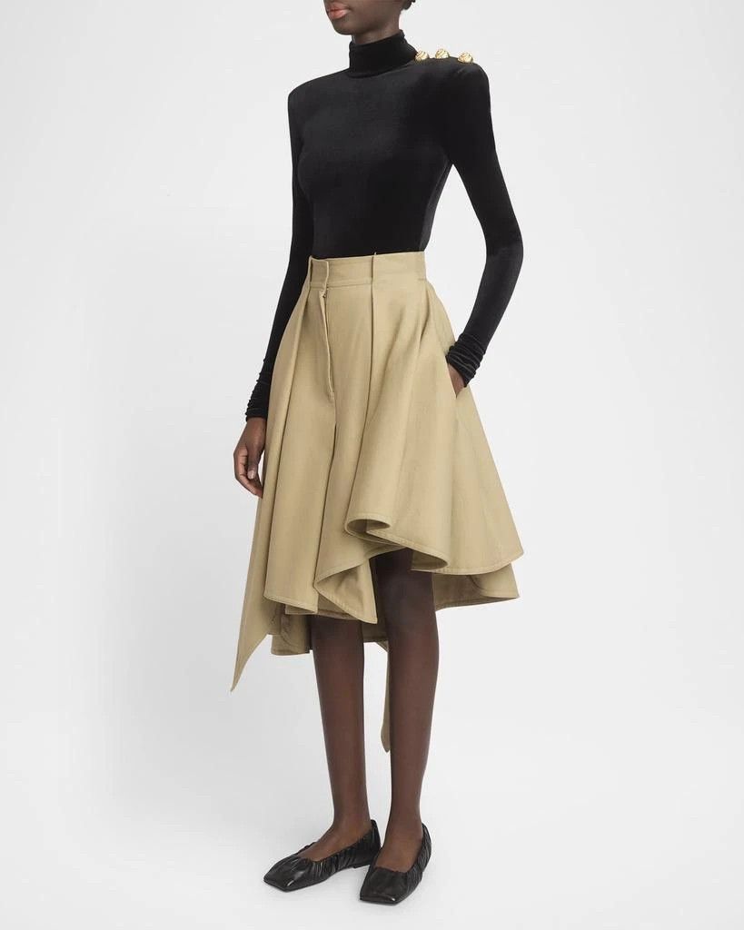Balmain o1s1wg111025 Pleated Hi-Low Cotton Midi Skirt in Beige Size 28" / US 6 / IT 42 - 3 Thumbnail