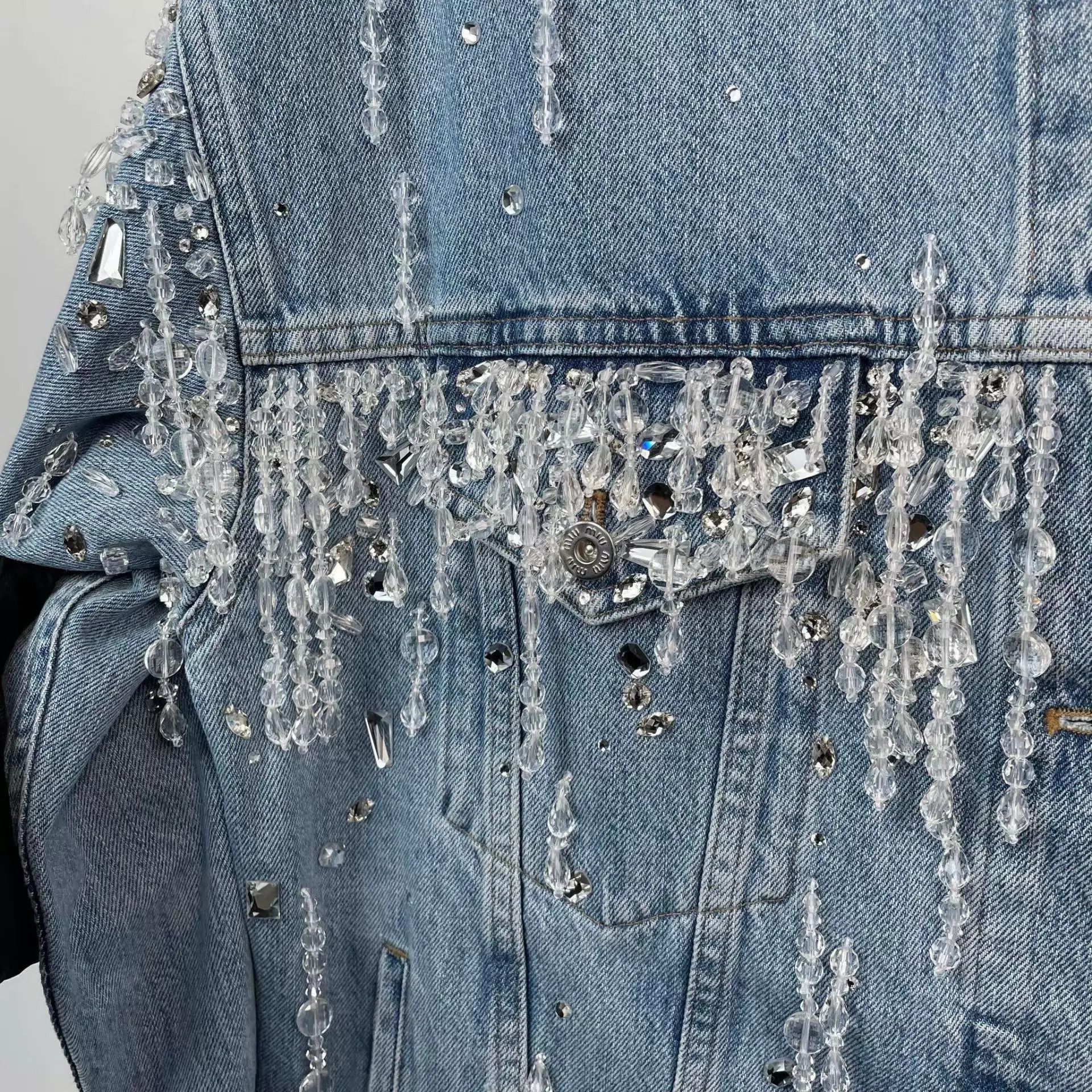 Miu Miu Miu Miu Crystal-embellished Denim Jacket Blue 38 NWT Size XS / US 0-2 / IT 36-38 - 3 Thumbnail