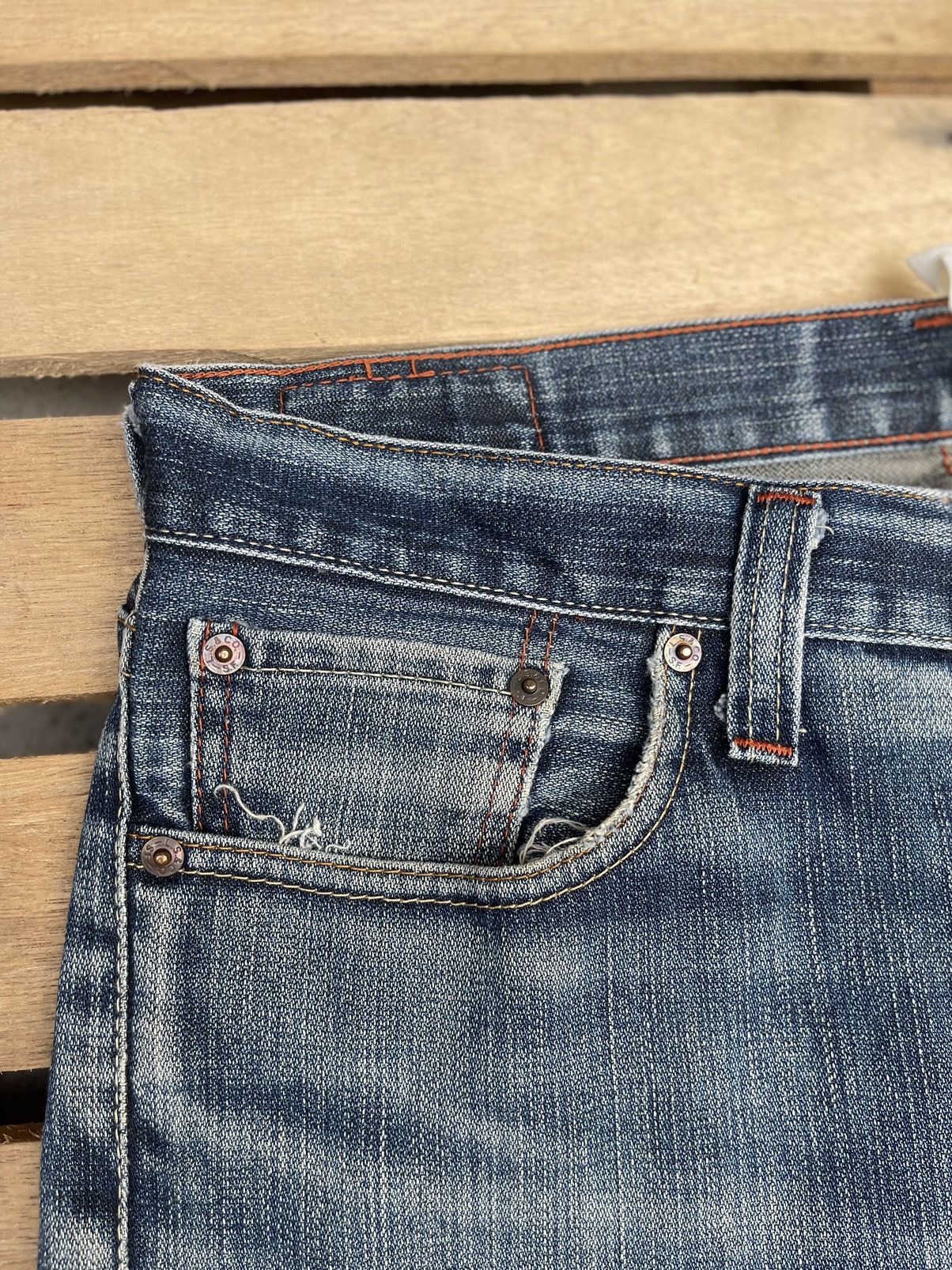 Levis 505 Distressed Faded Denim Jeans