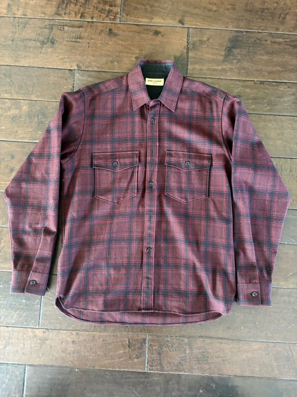 Saint Laurent Paris Red Plaid Vintage RARE Western Flannel
