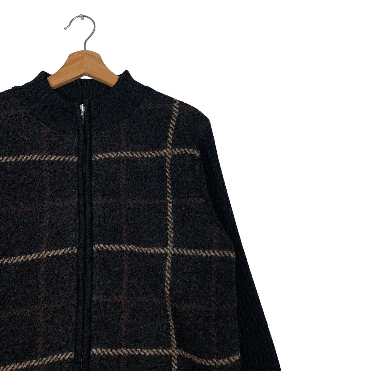 Japanese Brand GIVORS Checked Tartan Wool Jacket Knitted Sleeve #0099-C6 Size US L / EU 52-54 / 3 - 5 Thumbnail