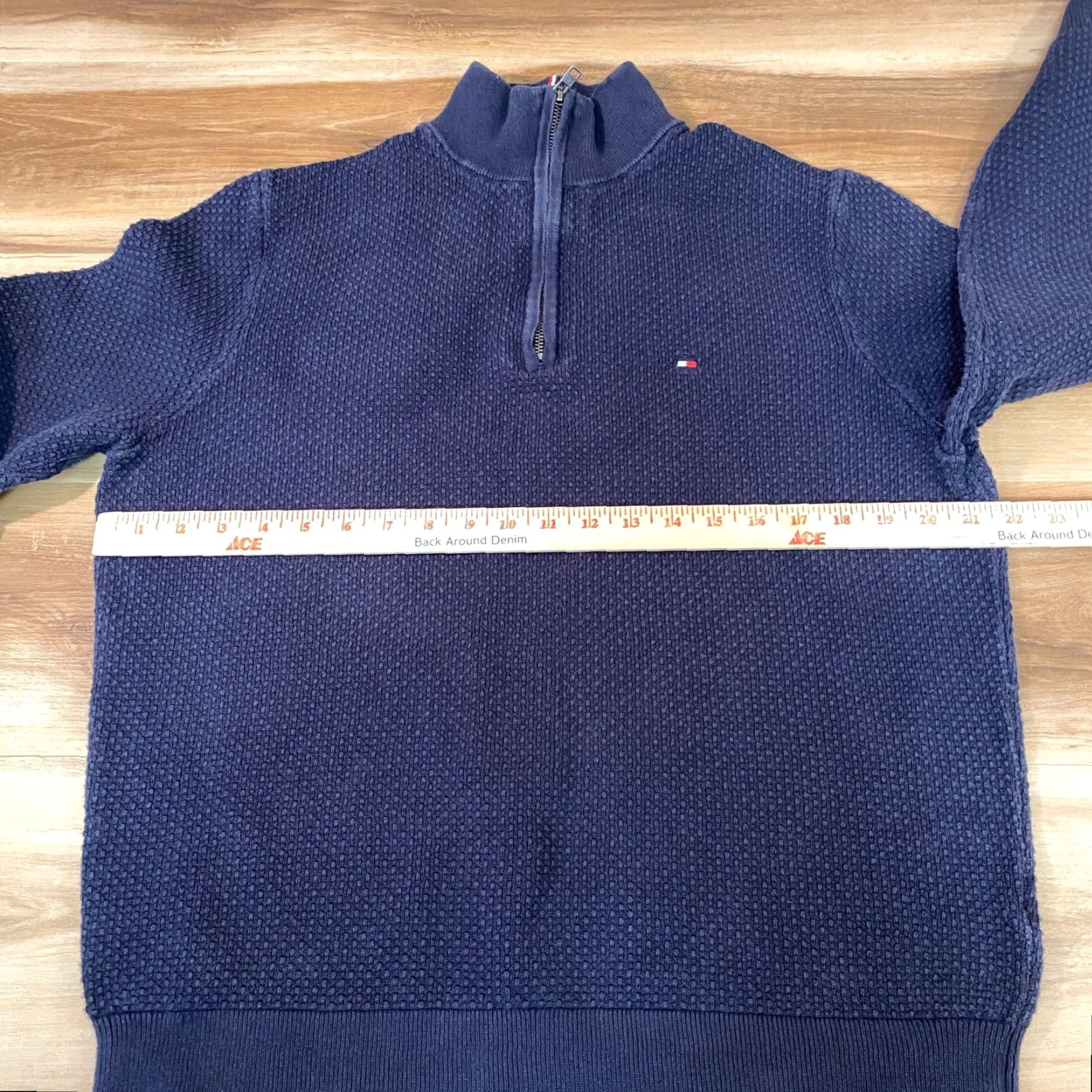 Tommy Hilfiger Tommy Hilfiger Sweater Mens XL Navy Blue Cotton Waffle Knit Quarter Zip Size US XL / EU 56 / 4 - 7 Thumbnail