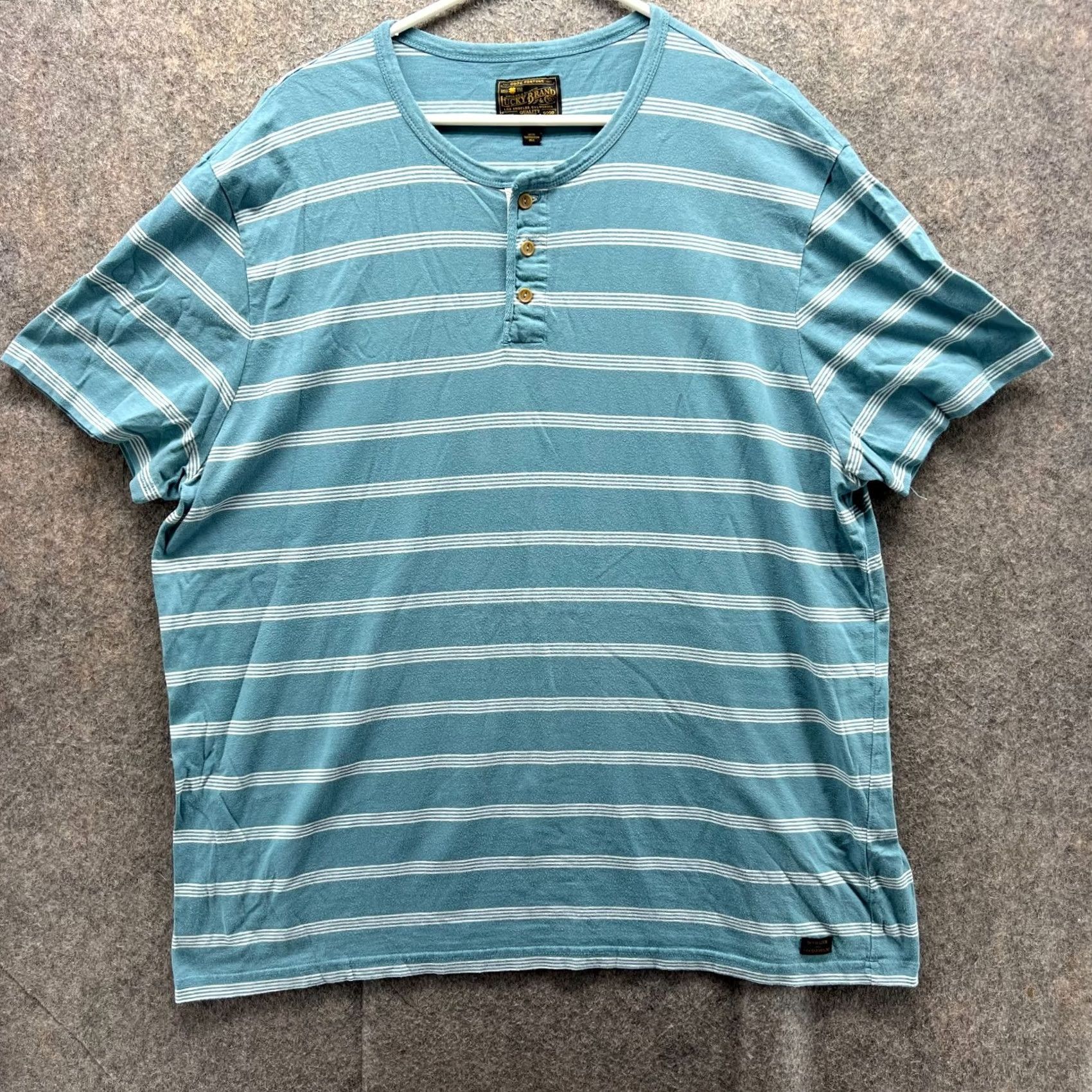 Lucky Brand VINTAGE Lucky Brand Shirt Men 2XL Blue White Striped Cotton Henley Stand Up Collar Size US XXL / EU 58 / 5 - 2 Thumbnail