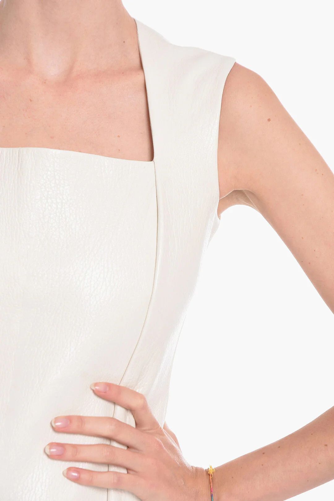 Bottega Veneta og1mm0426 Sleeveless Leather Midi Dress in White Size XS / US 0-2 / IT 36-38 - 3 Thumbnail