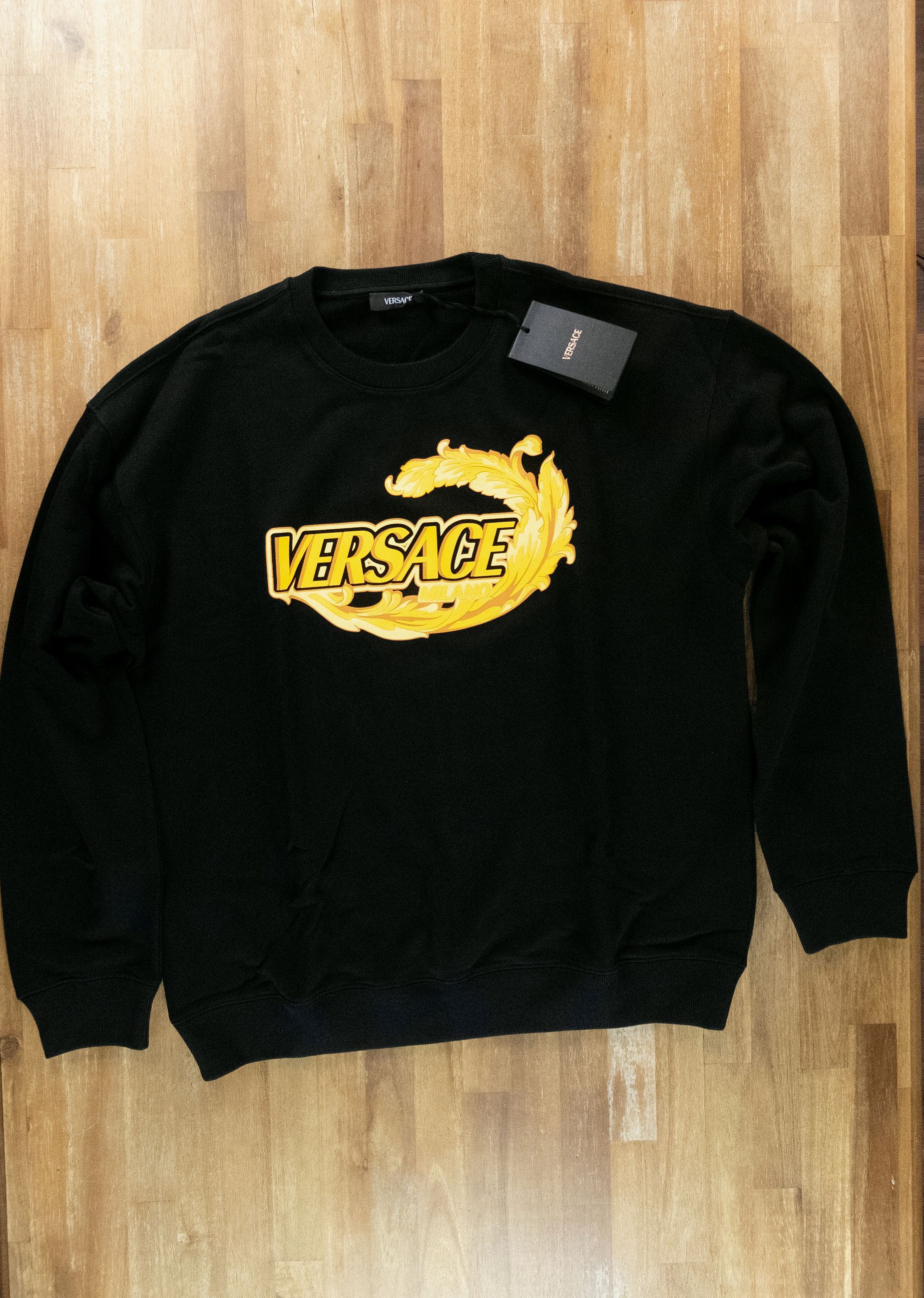 Versace VERSACE black yellow logo print cotton sweatshirt XL Size US XL / EU 56 / 4 - 1 Thumbnail