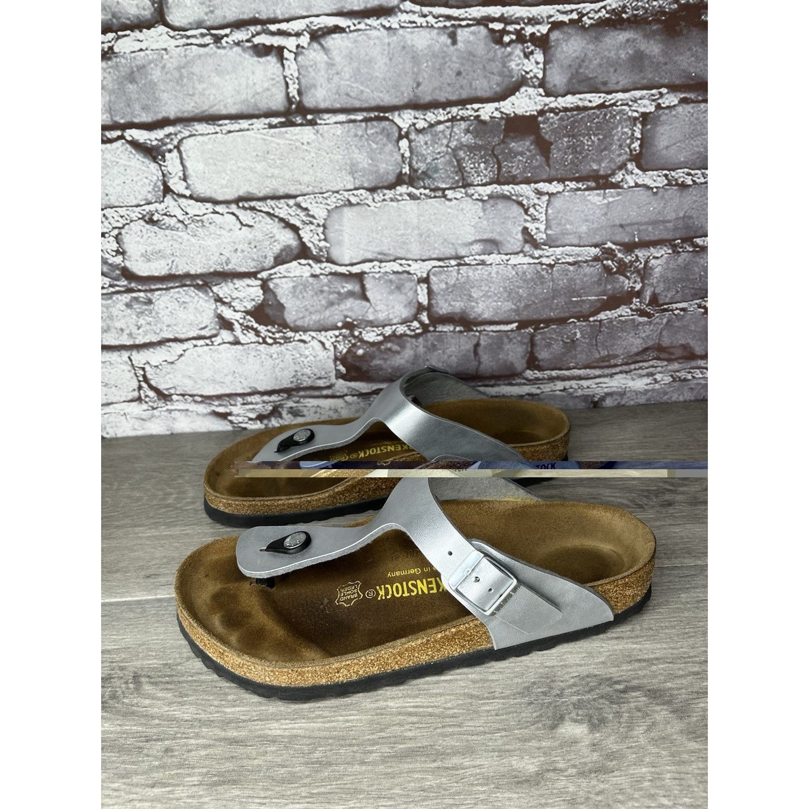 Birkenstock Birkenstock Gizeh Silver Birko Flor Leather Thong Sandals Wo Size US 8 / IT 38 - 1 Thumbnail