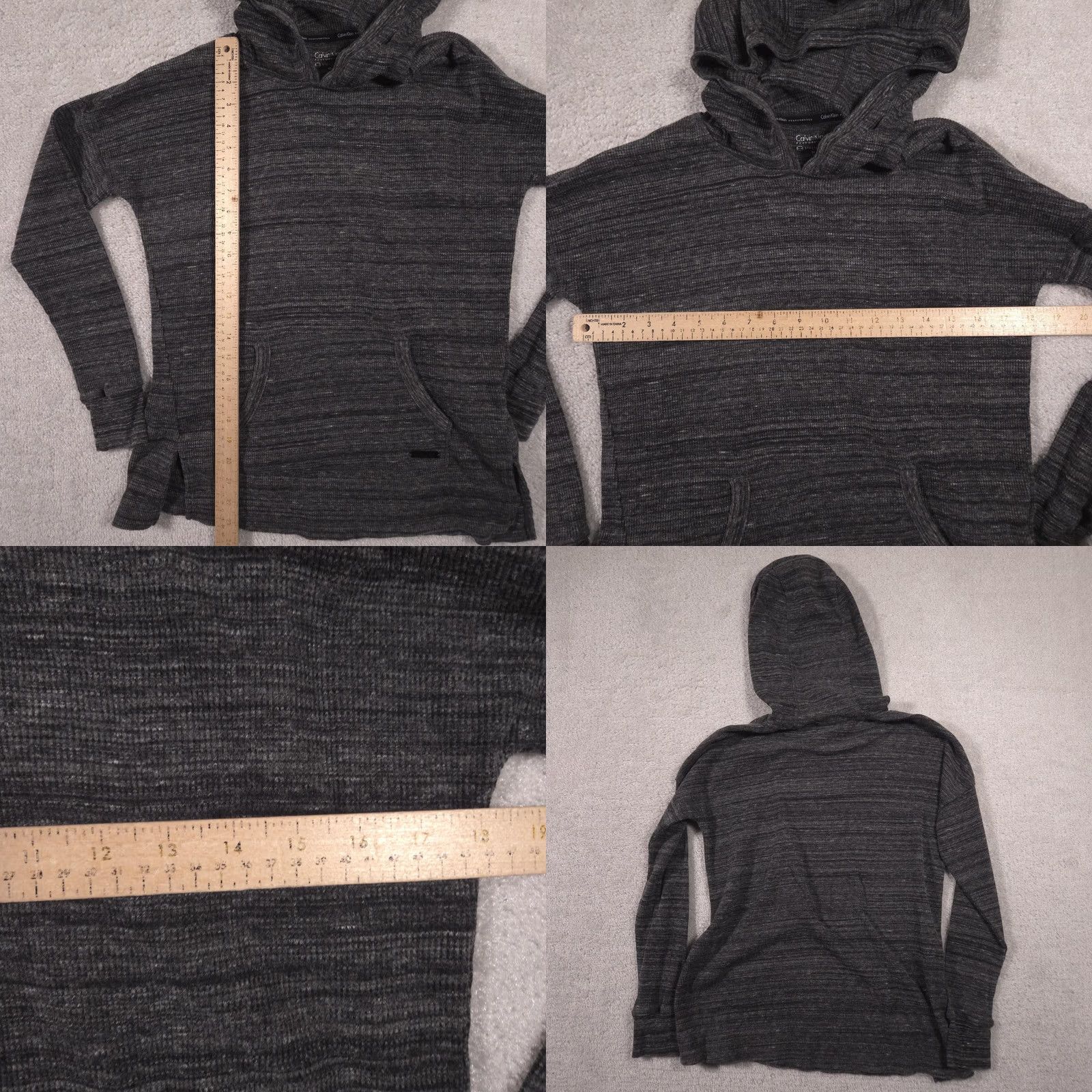 Calvin Klein Calvin Klein Performance Hoodie Womens M Gray Stretch Knit Pullover V-Neck Hooded Pocket Logo Knit Size M / US 6-8 / IT 42-44 - 8 Thumbnail