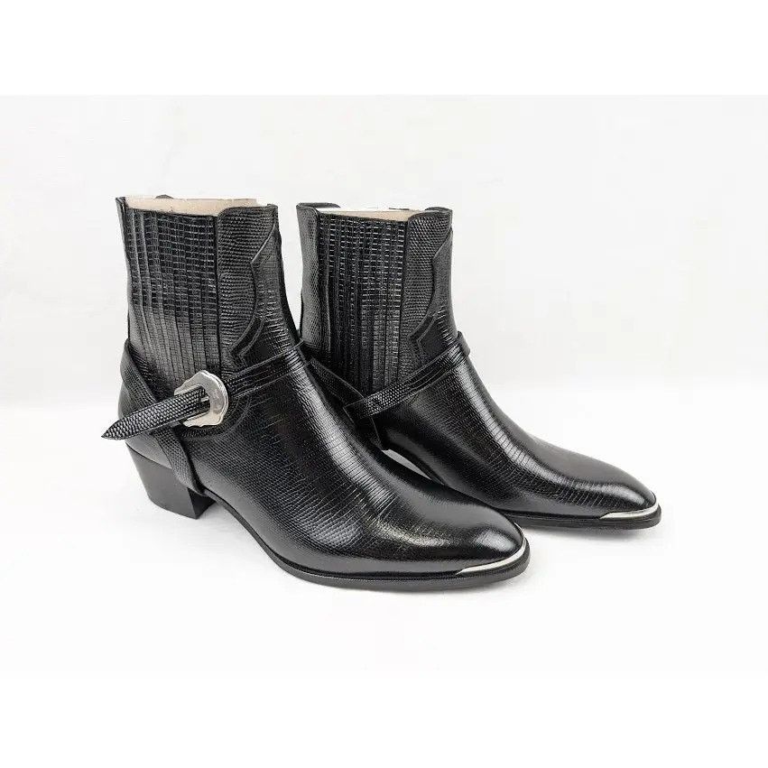 Celine o1rshd1 Chelsea Lizard Stamped Calfskin Issac Boots in Black Size US 7 / EU 40 - 11 Thumbnail
