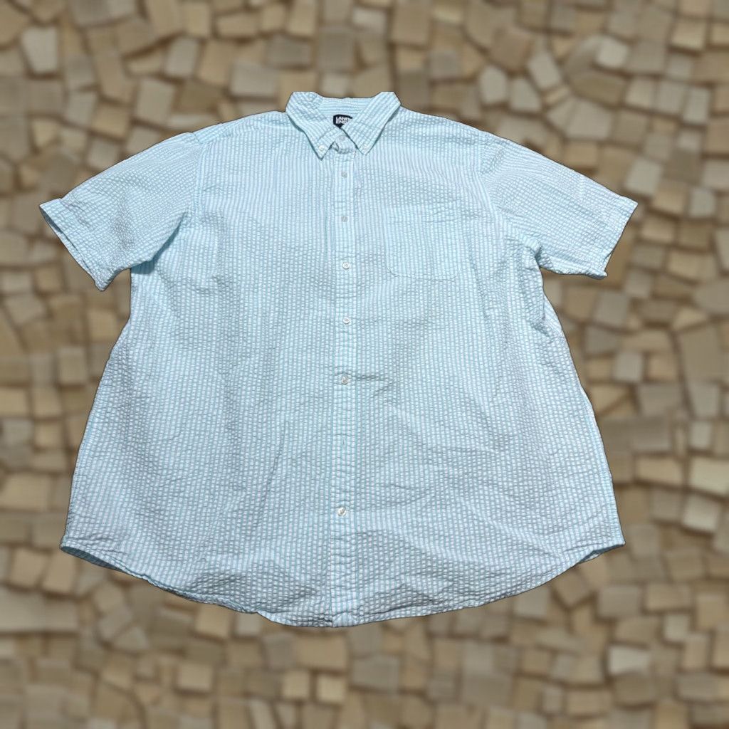 Lands' End Lands' End Shirts Men's 2XL White Blue Short Sleeve Button-Up Casual Pocket Shirt Size US XXL / EU 58 / 5 - 1 Thumbnail