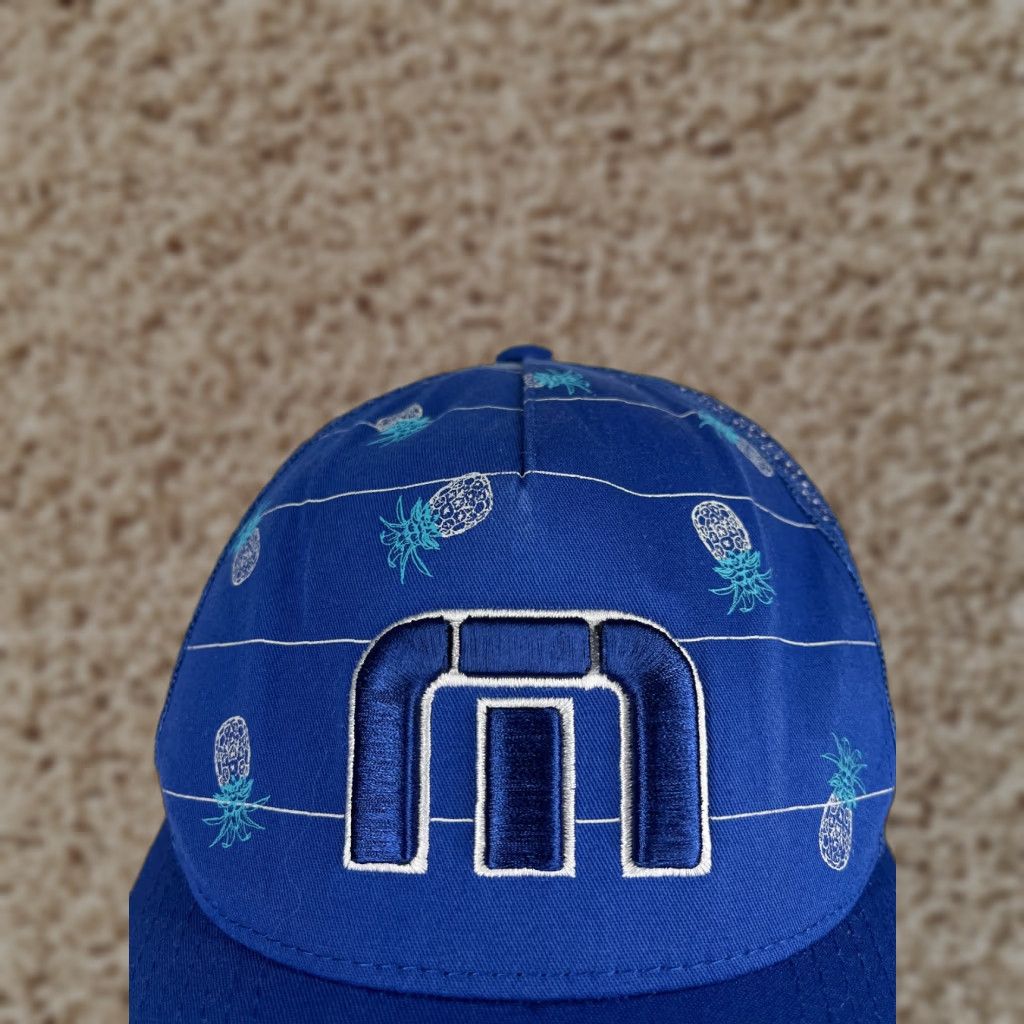 TravisMathew Travis Mathew Hat Cap Snap Back Adult One Size Blue Floral Pineapple All Over Print Golf Hat Mens Size ONE SIZE - 1 Thumbnail