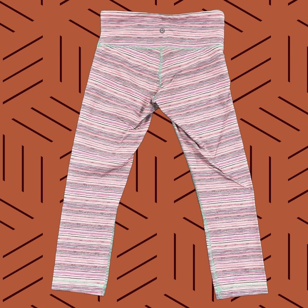 Lululemon VINTAGE? No. Lululemon Wunder Under Crop II Womens Sz 6 W26 L21 Pink Stripe Active Yoga Gym Size ONE SIZE - 1 Thumbnail