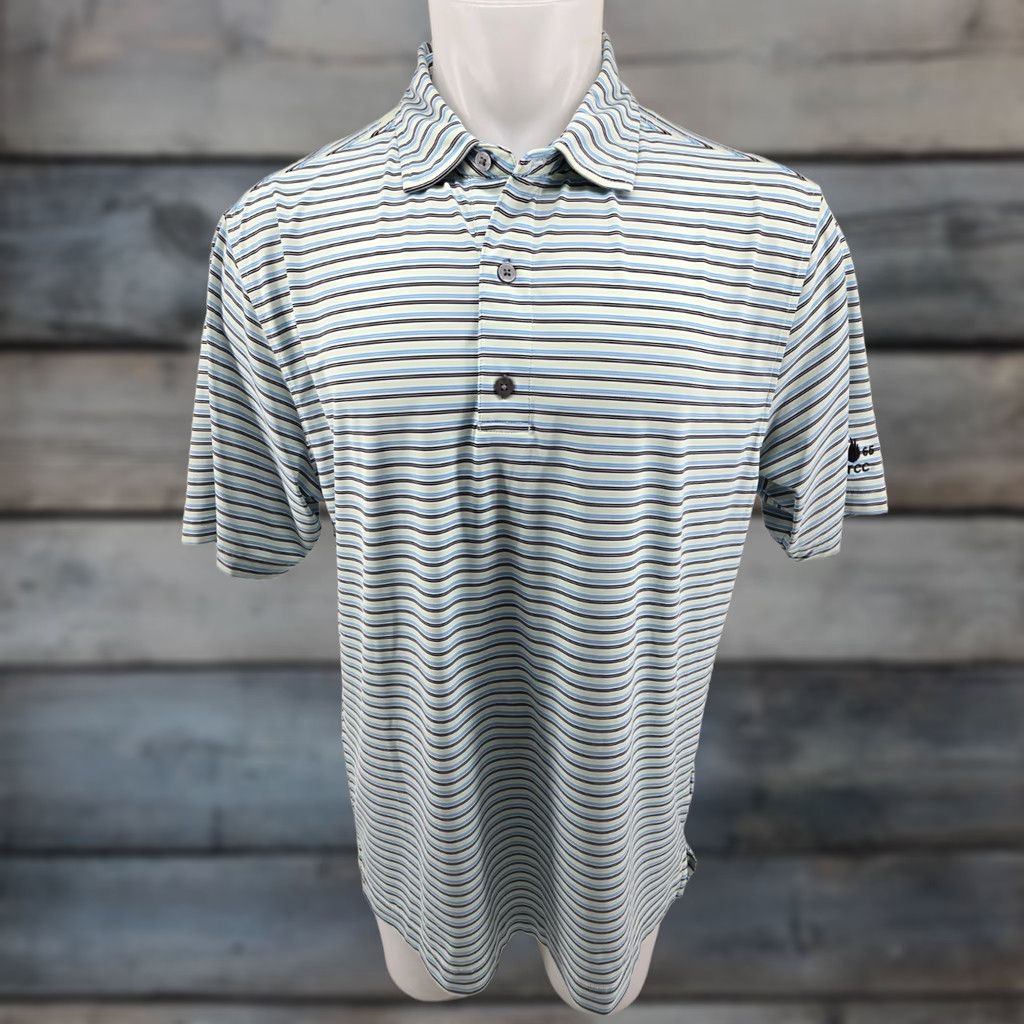 Footjoy FootJoy Mens Large Blue Green Striped Short Sleeve Golf Shirt 1966 BTCC Logo Size US L / EU 52-54 / 3 - 1 Thumbnail